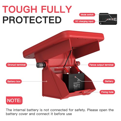 Solar Electric Fence Charger-0.18J-10 Miles, Maximum Output Voltage 9300V- Provide 24-Hour Uninterrupted Protection for Livestock and Yards with Rechargeable Solar Panel Red