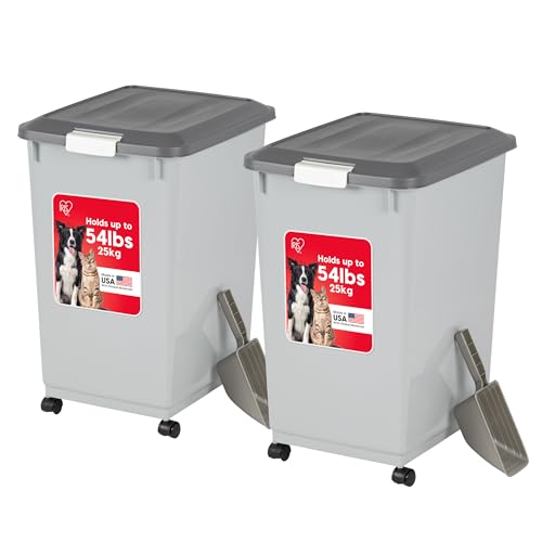 IRIS USA Dog Food Storage Container, 2-Pack, Up to 54 lbs, Gray/Dark Gray - color: Gray/Dark Gray, size: 54 lbs - 2 Pack