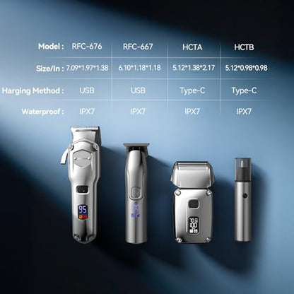 Jack & Rose Hair Clippers for Men Set Professional, Cordless Men Hair Trimmer, Electric Shavers, Barber kit, 4 in 1,LED Display, for Nose, Body, Bald Head | Barber kit, 4 in 1,LED Display, for Nose, Body, Bald Head