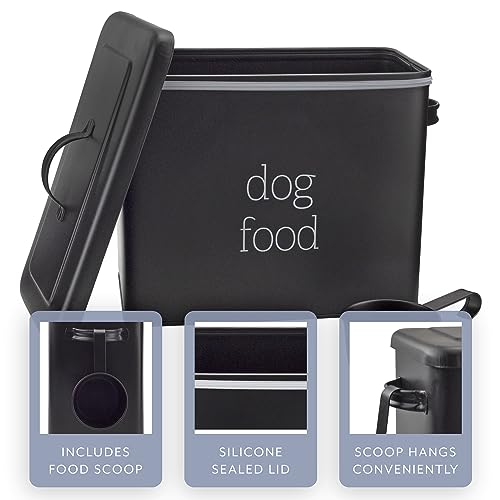AuldHome Design Retro Dog Food Canister (Black); Modern Farmhouse Style Storage Bin for Pet Food