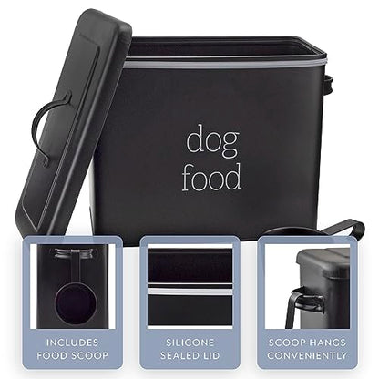 AuldHome Design Retro Dog Food Canister (Black); Modern Farmhouse Style Storage Bin for Pet Food