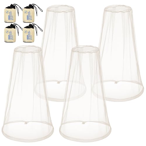 HESTYA 4 Pack Mosquito Head Net Face Mesh,Beige - color: Beige