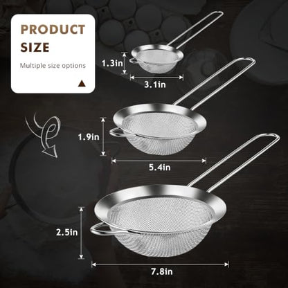 NileHome 3 Piece Stainless Steel Mesh Strainers,Silver（3.1"+5.4"+7.8") - color: 3.1"+5.4"+7.8"-Silver(Large Set of 3)