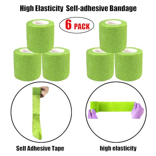 2 Inches Self Adhesive Bandage Wrap Bulk, 6 Pack, Grass Green - color: Grass Green