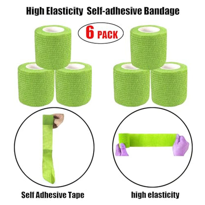 2 Inches Self Adhesive Bandage Wrap Bulk, 6 Pack, Grass Green - color: Grass Green