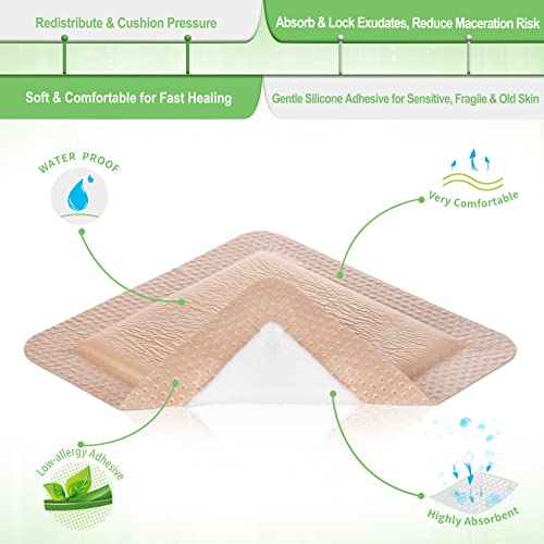 NeuHeils Silicone Foam Dressing with Border 6"x6", 5 Pack for Bed Sores - size: 6''x6'' (Pack of 5)