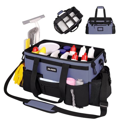 JKAOO Large Wearable Cleaning Caddy Bag with Handles, Denim Blue | Adjustable Shoulder & Waist Straps, Removable, Waterproof Tote for Cleaning Supplies, Home, Car, Office - color: Denim Blue
