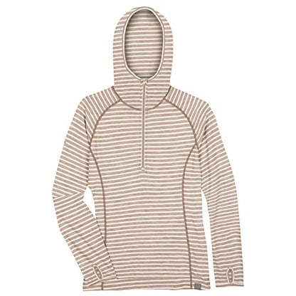 MERIWOOL Women’s Base Layer Hoodie Lightweight Merino Wool Long Sleeve Thermal - color: Camel Stripe, size: X-Small