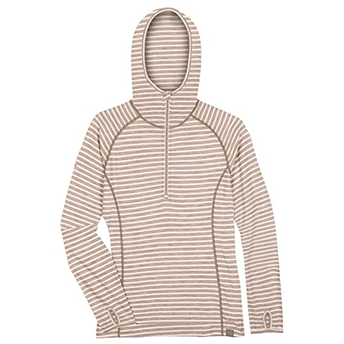 MERIWOOL Women’s Base Layer Hoodie Lightweight Merino Wool Long Sleeve Thermal - color: Camel Stripe, size: Medium