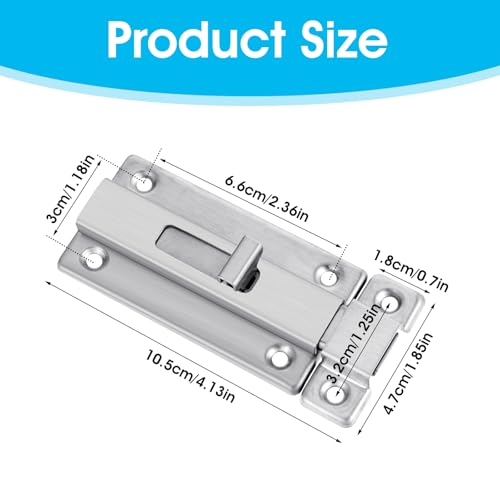 2 Pieces Bathroom Stall Door Latch 4 inch Door Bolts with Screw Stainless Steel Latch Sliding Door Lock Mounted Slide Bolt Silver Sliding Lock Bolt Bathroom Stall Hardware for Internal Doors