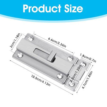 2 Pieces Bathroom Stall Door Latch 4 inch Door Bolts with Screw Stainless Steel Latch Sliding Door Lock Mounted Slide Bolt Silver Sliding Lock Bolt Bathroom Stall Hardware for Internal Doors