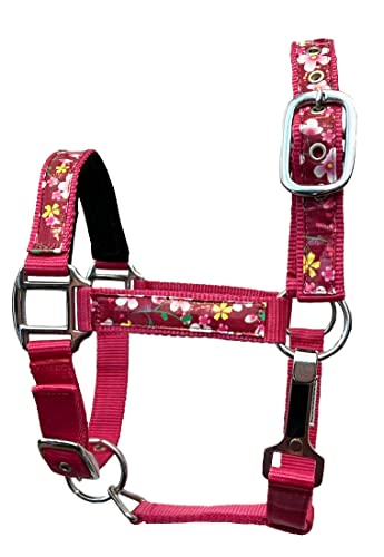 2 Ply Nylon Pony Halter with Flower Design Tape Accent - color: Pink