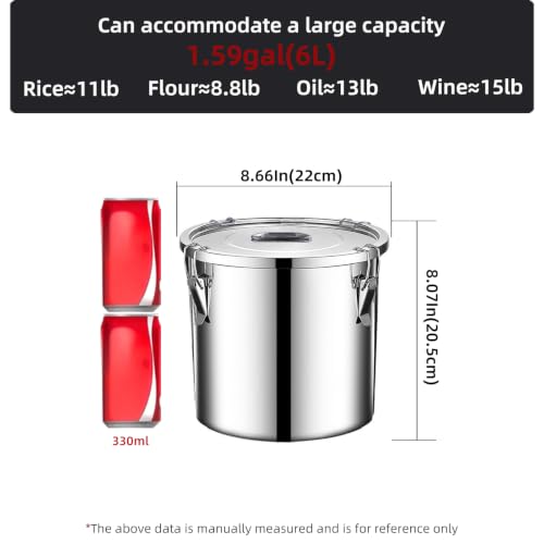 stainless steel food storage containers with lids lock clips airtight container large airtight for rice flour sugar grain coffee bean storage containers Kitchen jar (1.59gal/6L) - size: 1.59gal