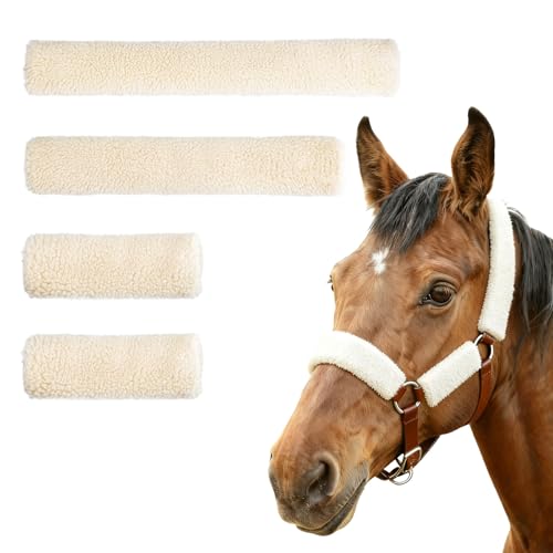 4 PCS Soft Lamb Fleece Horse Halter Cover, Prevents Horse Halter Rubbing