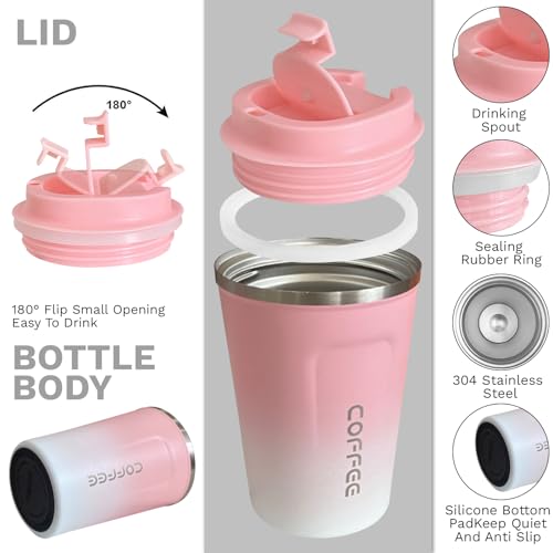 Insulated Travel Coffee Mug, Stainless Steel Coffee Cup with Leakproof Lid - color: 2nd-Pink White, size: 17 Ounces