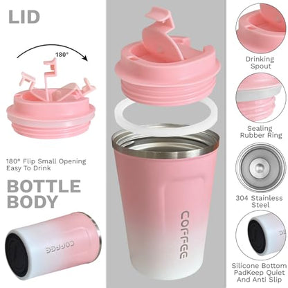 Insulated Travel Coffee Mug, Stainless Steel Coffee Cup with Leakproof Lid - color: 2nd-Pink White, size: 17 Ounces