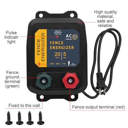 PE5 Electric Fence Energizer 0.20 Joule,20 Acres,Livestock Fence Chargers for Containing Pets and Preventing Wild Animals Intruding - color: 0.20 Joule