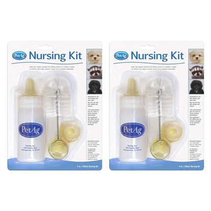 Pet-Ag Nursing Kit - 4 oz, Pack of 2 - Promotes the Natural Feeding of Liquids to Baby Animals - Each Kit Includes 4 oz. Bottle with Cap, 3 Nipples & Cleaning Brush