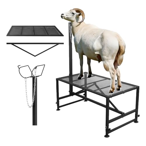 Goat Milking Stand, Metal Sheep Stand with 500lbs Capacity, Adjustable Height 20-32 Inch Goat Stand for Sheep Trimming and Milking, Hoof Stand for Goats and Lambs