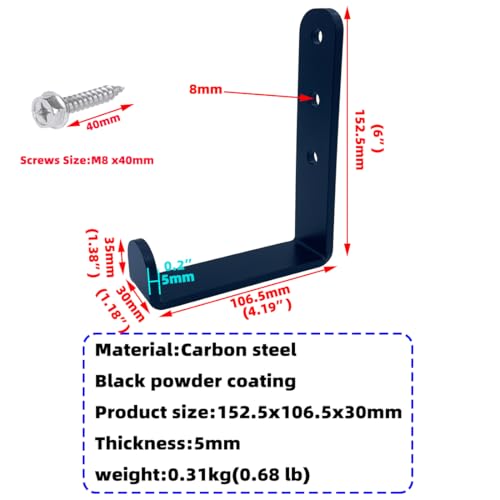 4 Pcs Black Heavy Duty Metal j Hooks for Hanging 280 lbs, Wall Mount Hook for Hanging Garage Storage Home Office Gym Sports Equipment, Tool Organization,Small U Hooks (XL) - size: X-Large