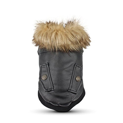LESYPET Dog Leather Jacket for Small Dogs, Waterproof Dog Winter Jacket Puppy Coat with Fleece Lined, Ultra Warm Fur Collar Doggie Coat, Black S - color: Black, size: Small
