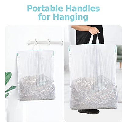 OTraki Large Mesh Laundry Bags 24x32 inch Hanging Delicates Mesh Laundry Bag with Handles Lingerie Bags Washing Machine Bag Zipper Opening,Don't Drying, Melting 140-176℉,White - size: 24 x 32 inch