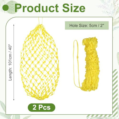 Slow Feeder Hay Net, 40" Length 2" Holes Strong Load-Bearing, Nylon Slow Feed Bag Hay Feeder, (Yellow, 2 Pcs), Intended for Horses/Goats/Trailer/Stall - color: Yellow