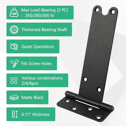 8 inch Gate Hinges,300Lbs Capacity, Matte Black,4 Pcs Heavy Duty Door Hinge | T-Strap Shed Gate Hinges, Wrought Hardware for Wooden Fences, Barn Door Hinge(8“-4 pcs-U-Matte Black) - size: 8“-4 pcs-U-Matte Black