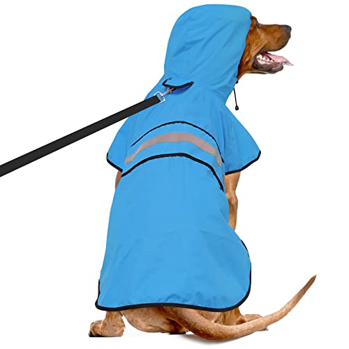 Waterproof Reflective Dog Rain Coat - Adjustable Puppy Rain Jacket Poncho, Lightweight Dog Hooded Pet Raincoat for Small to X- Large Dogs and Puppies (Blue, Medium) - color: Blue, size: Medium
