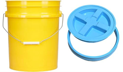 House Naturals 5 Gallon Food Grade Plastic Bucket with Air Tight Screw on Lid Made in USA Container (Yellow Bucket with Aqua Lid) - color: Yellow Bucket With Aqua Lid