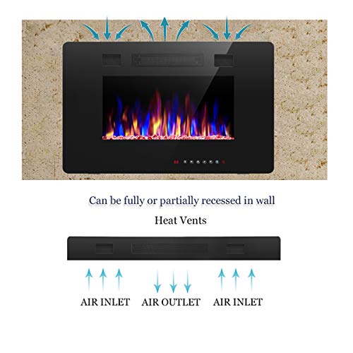 R.W.FLAME 30 inch Recessed and Wall Mounted Electric Fireplace, Low Noise,Fit for 2 x 4 and 2 x 6 Stud, Remote Control with Timer,Touch Screen,Adjustable Flame Color and Speed, 750-1500W - size: 30"