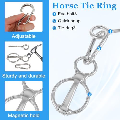 2 Sets Horse Tie Ring with Eye Bolts and Snaps Zinc Alloy Horse Tack and Supplies for Trailers Training