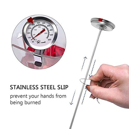 KT THERMO Deep Fry Thermometer with Instant Read,Oil Thermometer(2-Pack),12” Stainless Steel Stem Meat Cooking Thermometer,Best for Turkey,BBQ,Gril - color: 2-pack