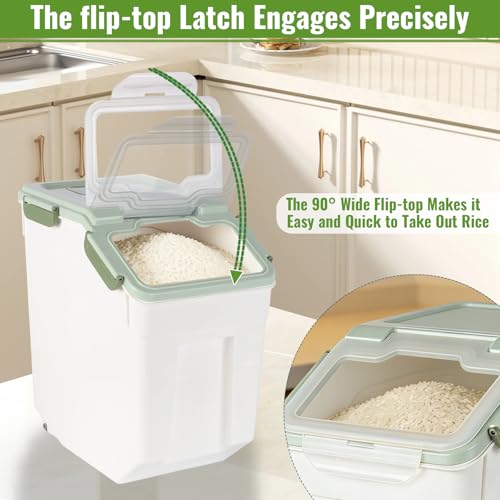 2 Pack Rice Container 50 lbs Large Bulk Flour Sugar Storage Holdhouse Plastic Grain Cereal Dry Goods Bin with Spoon and Measuring Cup for Kitchen Pantry Organization - Green - color: Green