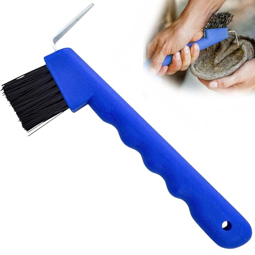 Jeffers 2 in 1 Horse Hoof Pick & Brush Combination Tool, 4" handle - Blue - color: Blue