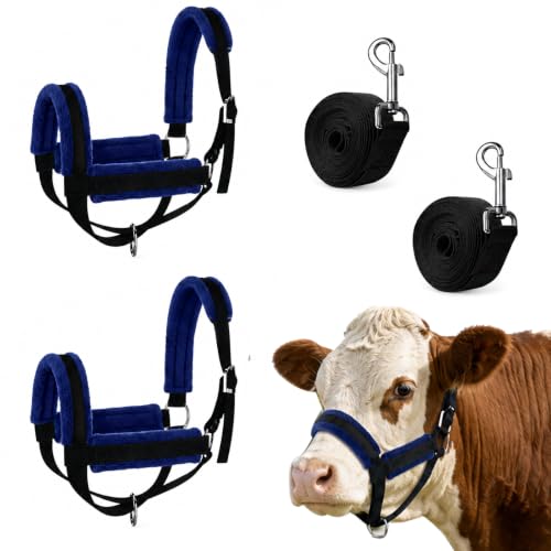 2-Pack Cow Halter with 3M Leading Rope, 19.5"-23.5" Adjustable Nylon Cattle Halter for Calf Cows Horses Livestock, Farm Training Harness - size: 19.5"-23.5"