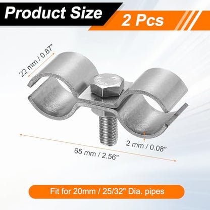 HARFINGTON 2pcs Chain Link Fence Panel Clamps 13/16" Stainless Steel Dog Kennel Clamps Fence Connector Temporary Dog Cage Hardware Parts with Bolts and Nuts for Round Pipe Panel - size: 13/16"