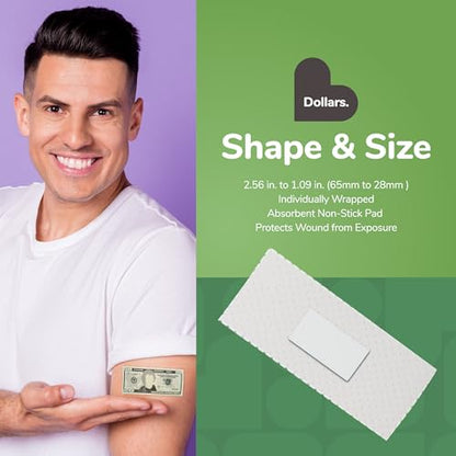 BioSwiss Bandages, Money Shaped Self Adhesive Bandage Set, Latex Free, Sterile Wound Care, 24 Count - color: Money, size: 24-Count Box