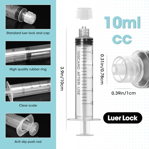 10ml Luer Lock Syringe with Cap and Soft Plastic Tube, Pack of 30 - size: 10ml - 2.0mm Tube