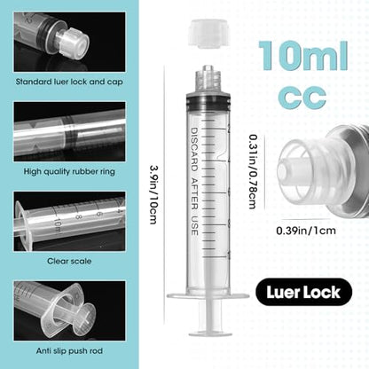 10ml Luer Lock Syringe with Cap and Soft Plastic Tube, Pack of 30 - size: 10ml - 2.0mm Tube