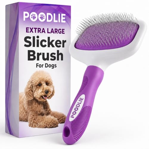 Poodle Pet Slicker Brush Large Size - For Dogs, Cats, Rabbits - Matted/Loose Fur, Knots - Suitable for Doodle/Goldendoodle Grooming and Shredding Short/Long Hair - color: Purple, size: Large Size
