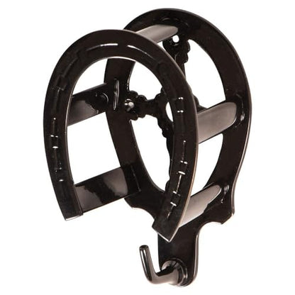 EASY-UP Berlin Brass Double Horseshoe Bridle Rack for Horses | Solid Brass Wall Mount | Elegant Arched Top for Halters & Bridles | Hook for Leads & Girths