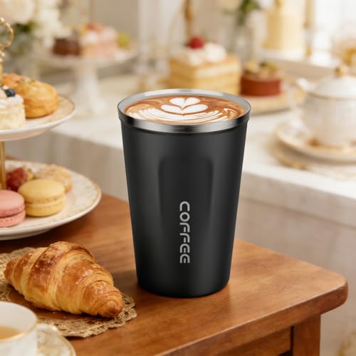 MOMSIV 12oz Travel Coffee Mug, Insulated Coffee Cup with Leakproof Lid - color: A-Black-12oz