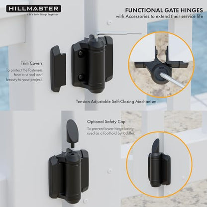 Self Closing Gate Hinges and Key Lockable 2 Sided Gate Latch Gate Hardware Kit,Two Sided Self Locking Gate Latch and No Rust Pool Gate Hinges for Outdoor Metal/Vinyl Fence,Locking Gate Door Lock Latch