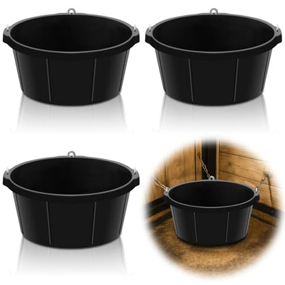 Maxdot 3 Pcs Corner Feed Pan Rubber Tub with Hanging Hooks 6.5 Gallon/26 Quart 90° Fit Coop Horse Feeder Trough 8.3 x 17.7 in Feed Pan for Poultry Goats Horses Dog Animal Livestock Feeding