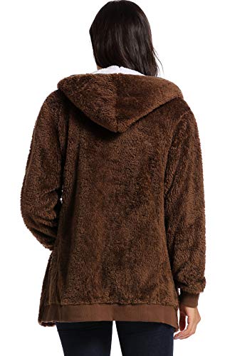 Fleece Coat for Women,Women's Oversized Zip Up Hooded Jacket Winter Plus Size Sherpa Coat - color: Abrown, size: X-Large