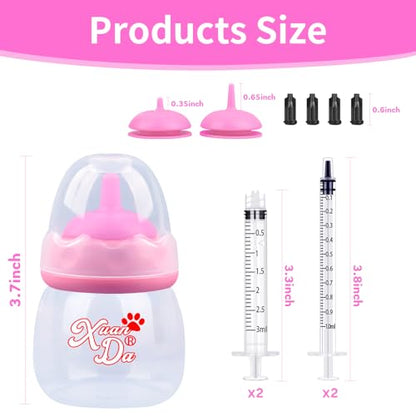 Pet Feeding Bottle and Syringes,60ml Nursing Bottle, 3 Sizes Nipples with Ventilation Valve Resistant Tearing Perfect for Puppies, Kittens, Small Wildlife (Pink) - color: Pink
