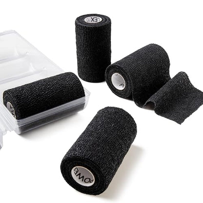 OVIK Health PowerFlex Equine – Extra Strong Self-Adhering Bandage Wrap – Wound Care, Compression & Support Bandage for Horses, Cows & Dogs – Black, 4 inch, 4 Rolls (Resealable Case) - color: Black
