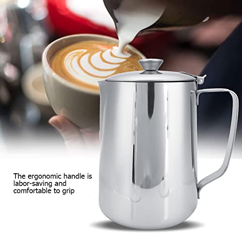 Stainless Steel Pitcher, 350ml Milk Pitcher with Lid，Stainless Steel Coffee Cup Mug Milk Frothing Jug for Latte Coffee Art for Office Kitchen (4.13in Height) - size: 11.8 Ounces