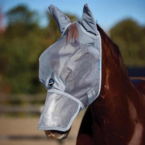 WeatherBeeta ComFiTec Durable Mesh Fly Mask with Ears & Nose, Grey, Large - color: Grey, size: L